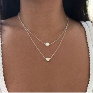 Heart & pearl double strand necklace